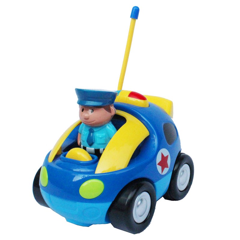 4" Cartoon RC Police Car Remote Control Toy for Toddlers (Blue)