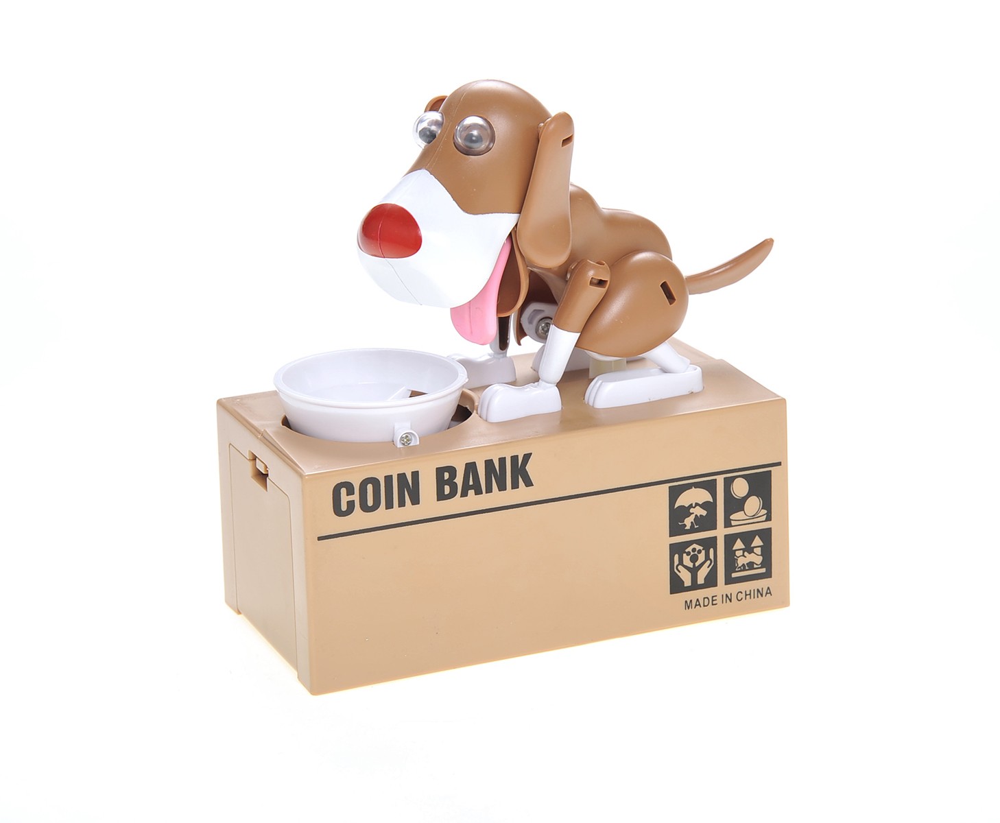 My Dog Piggy Bank - Robotic Coin Munching Toy Money Box (White Brown)