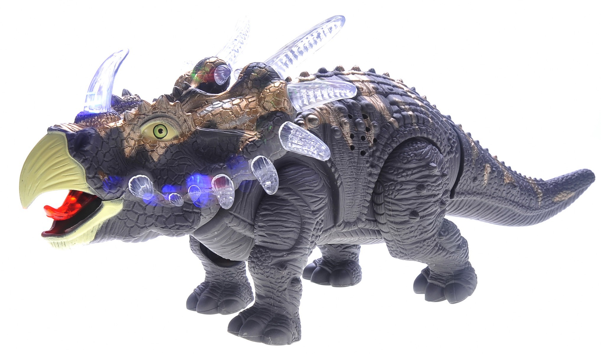 Walking Triceratops Dinosaur Toy With Lights And Sounds (Gray)
