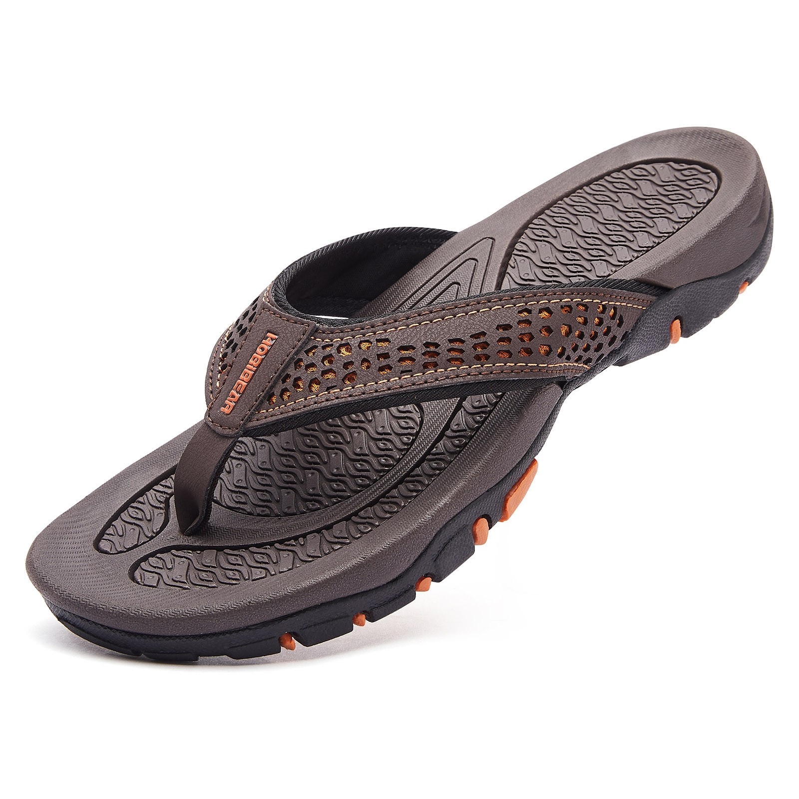 Mens Thong Sandals Indoor and Outdoor Beach Flip Flop Brown/Orange (Size 9)