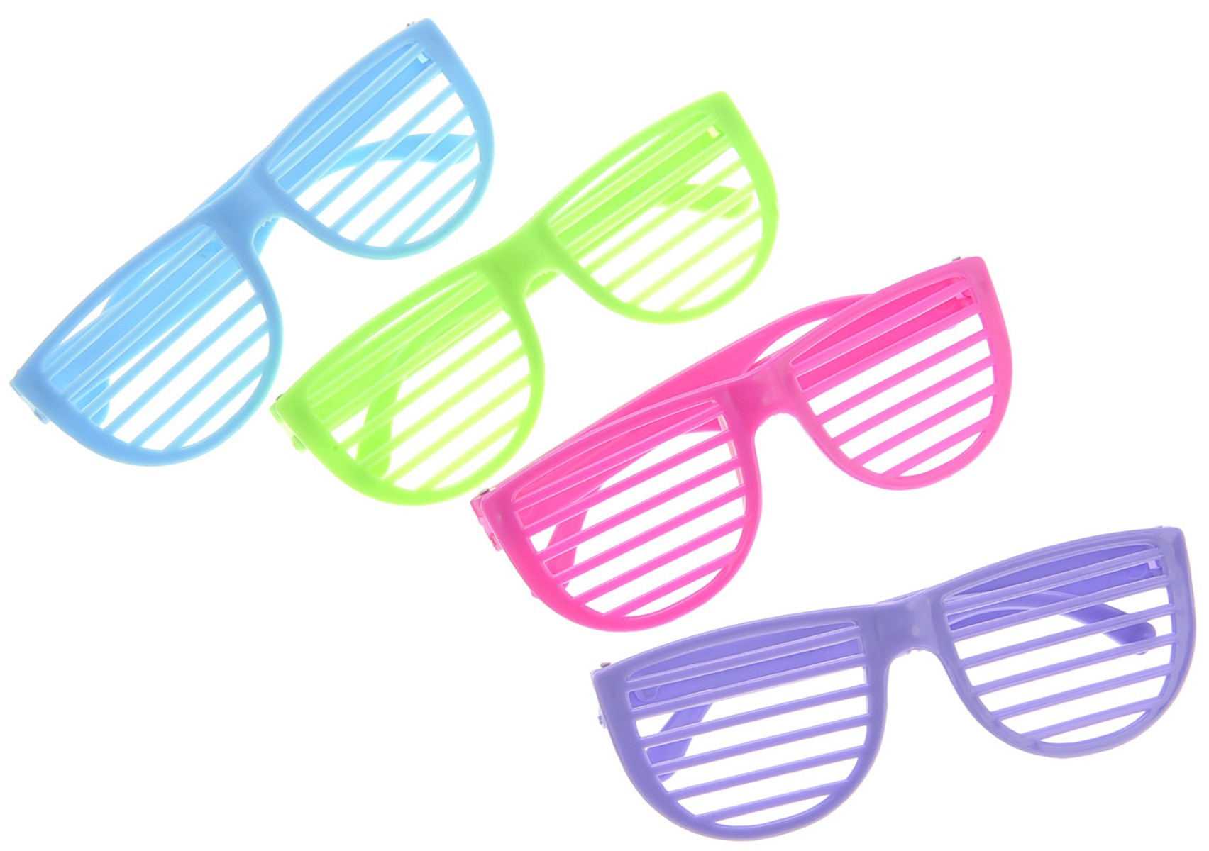 Plastic Shutter Shades Glasses (12Pairs/PK, Purple,Blue,Green, And Pink)