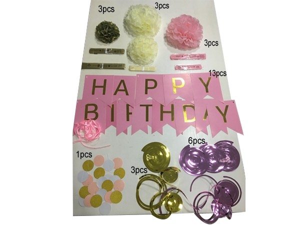 Happy Birthday Party Pink and Gold Color Paper Decorations