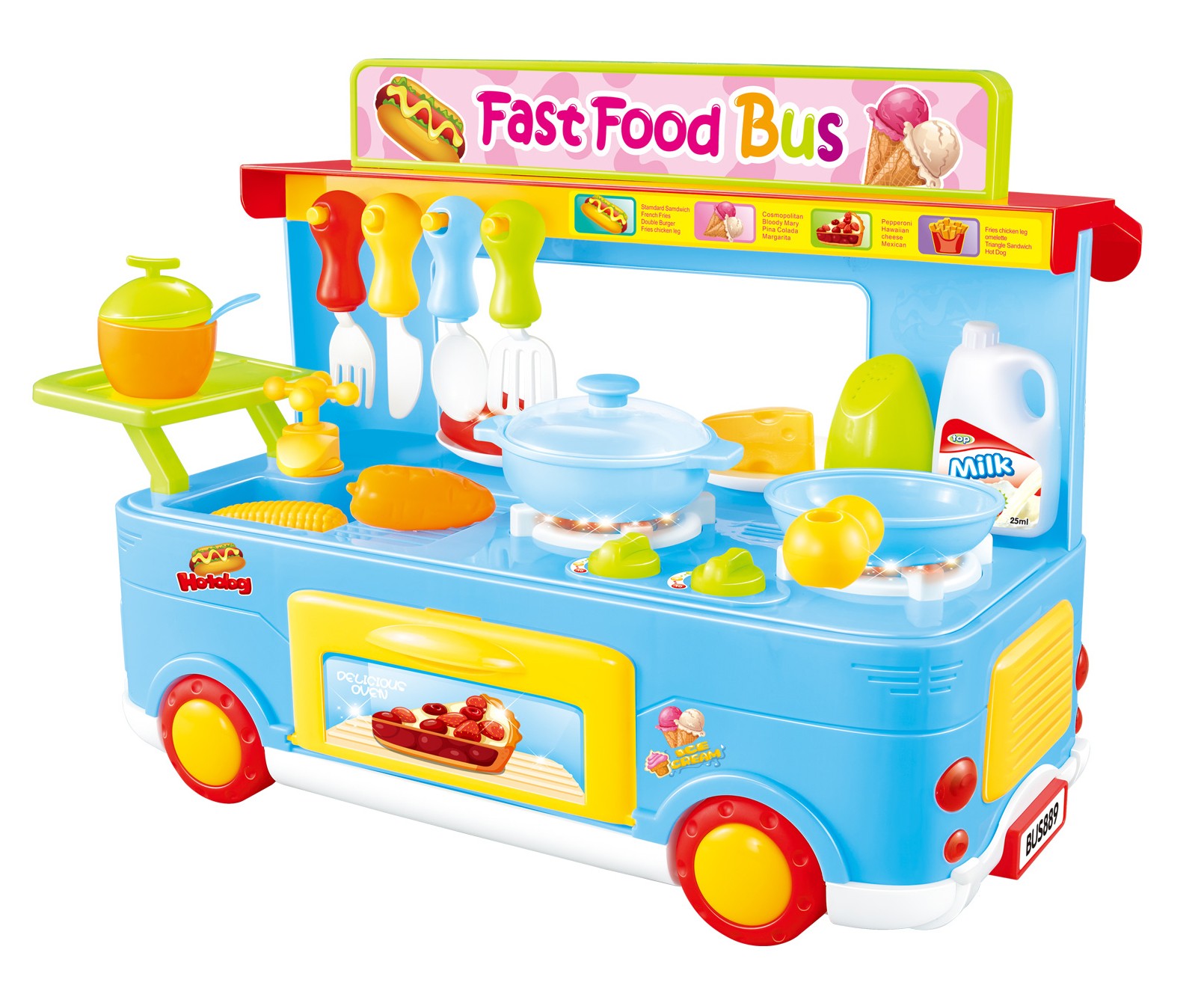 Fast Food Bus Kitchen Play Set Toy 29pcs (Blue)  
