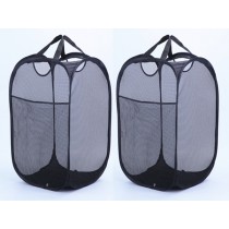 Mesh Pop Up Laundry Basket With Side Pocket (Black)