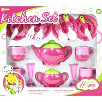 Deluxe Pink Tea Set For Kids With Tea Pots, Cups, Dishes And Kitchen Utensils (18 pcs)
