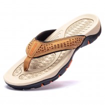 Mens Thong Sandals Indoor and Outdoor Beach Flip Flop Khaki/Orange (Size 7.5)