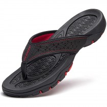 Mens Thong Sandals Indoor and Outdoor Beach Flip Flop Black/Red (Size 8.5)