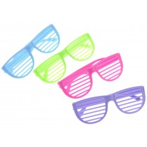 Plastic Shutter Shades Glasses (12Pairs/PK, Purple,Blue,Green, And Pink)