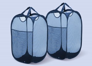 Mesh Pop Up Laundry Basket With Side Pocket (Dark Blue)
