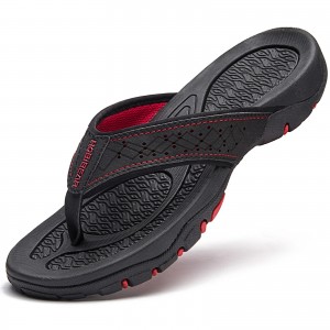Mens Thong Sandals Indoor and Outdoor Beach Flip Flop Black/Red (Size 11.5)