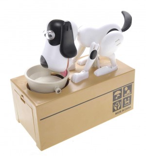 My Dog Piggy Bank - Robotic Coin Munching Toy Money Box (White With Black Spot)
