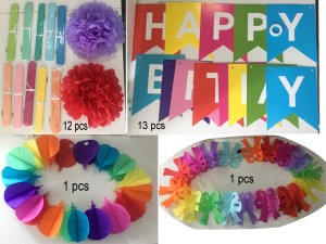 Happy Birthday Party Rainbow Color Paper Decorations