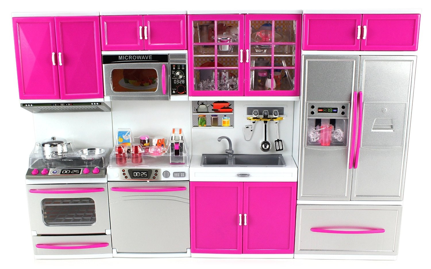 My Modern Kitchen Full Deluxe Kit Battery Operated Toy Doll Kitchen Playset with Toy Doll