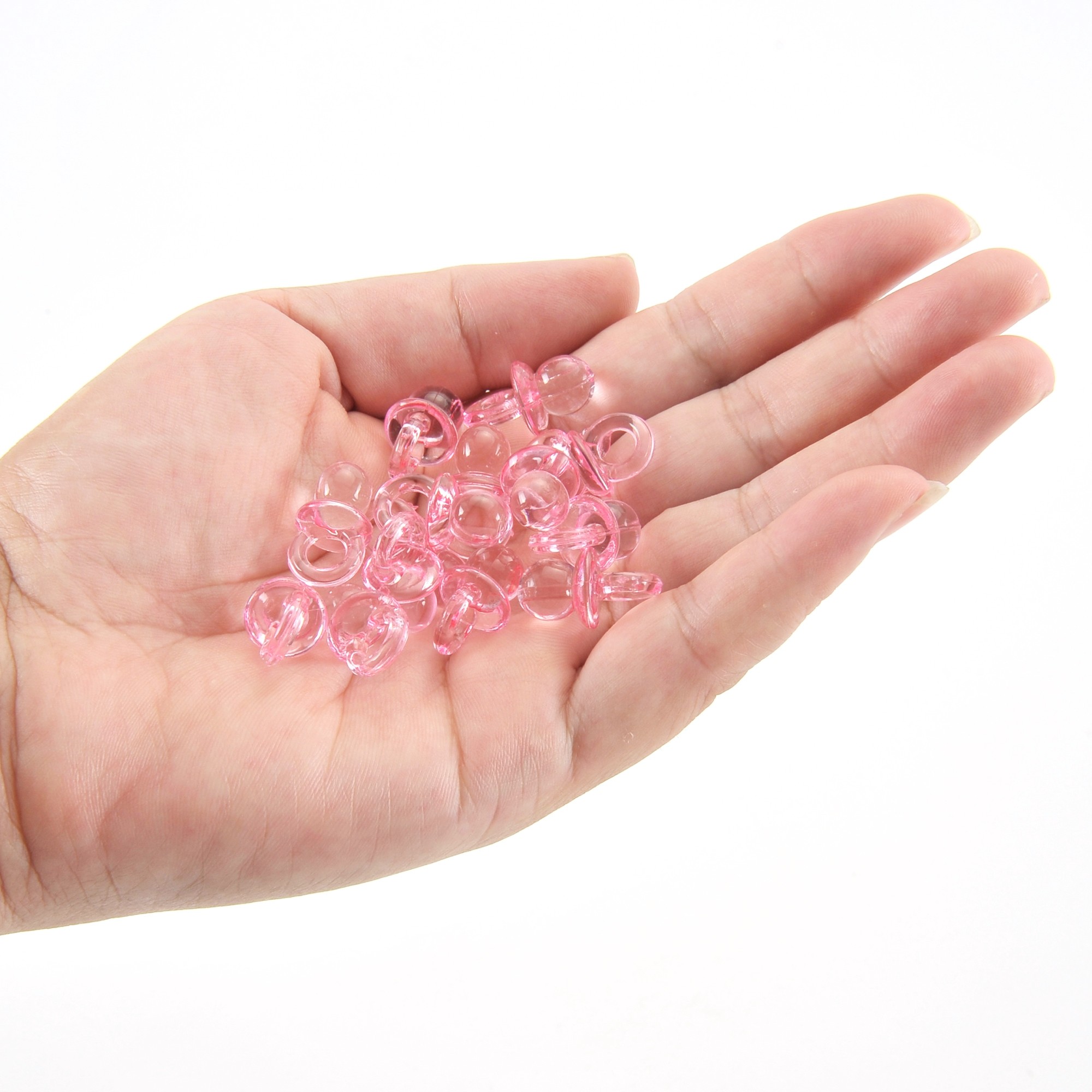 Mini Acrylic Baby Pacifiers | Baby Shower Decorations | 144 Pieces (Pink)