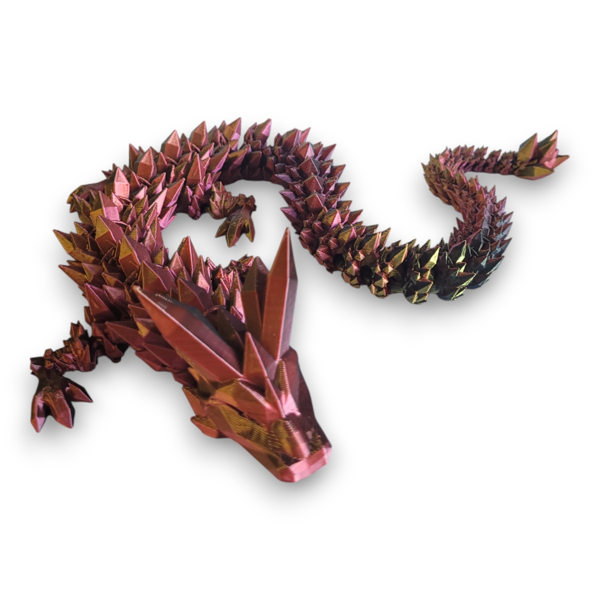 3D Printed Articulate Crystal Dragon (17 Inches, Tri Color Black Red Gold)