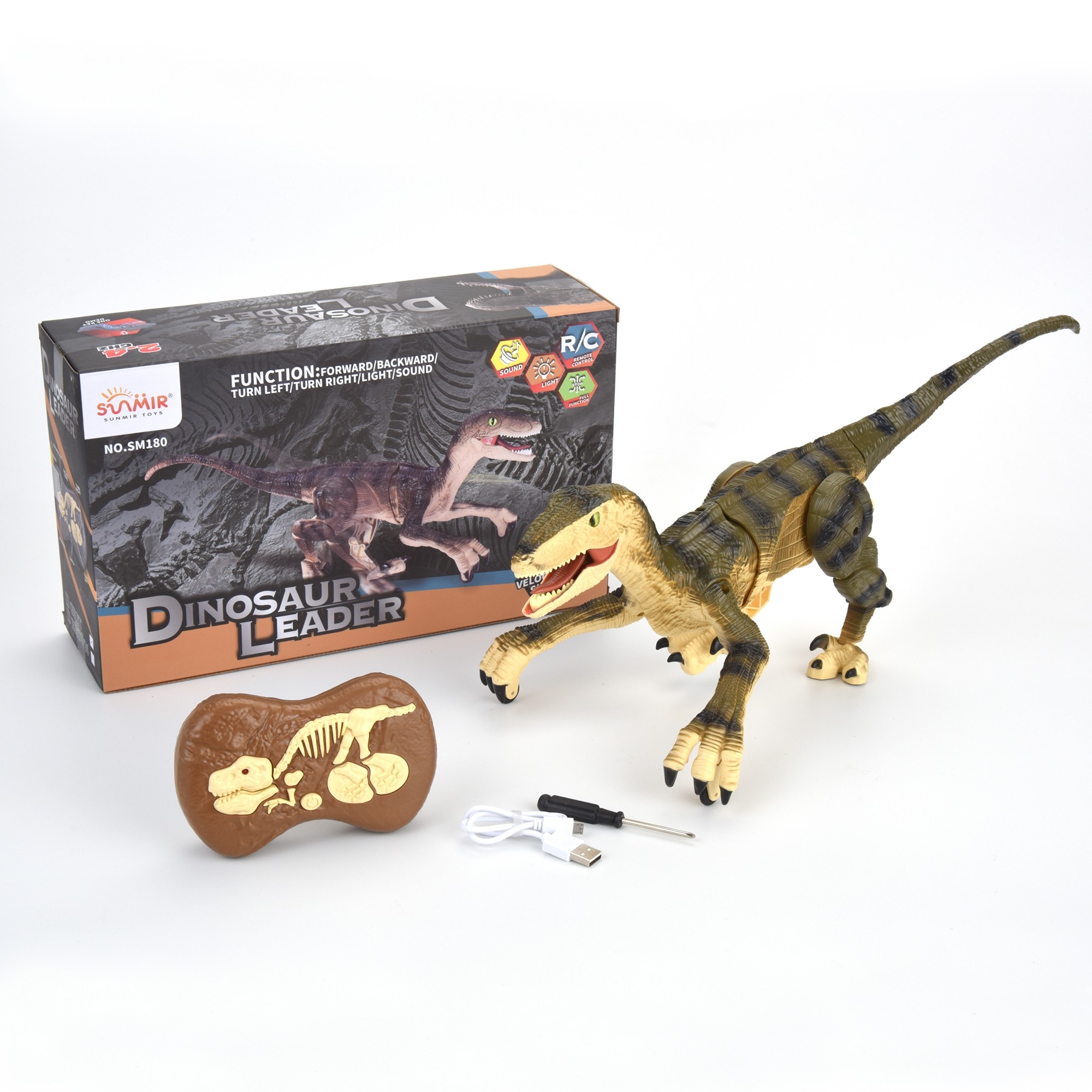 R/C Dino Velociraptor w/3D Eye ED Light, Roaring & Shaking Head/Tail Yellow