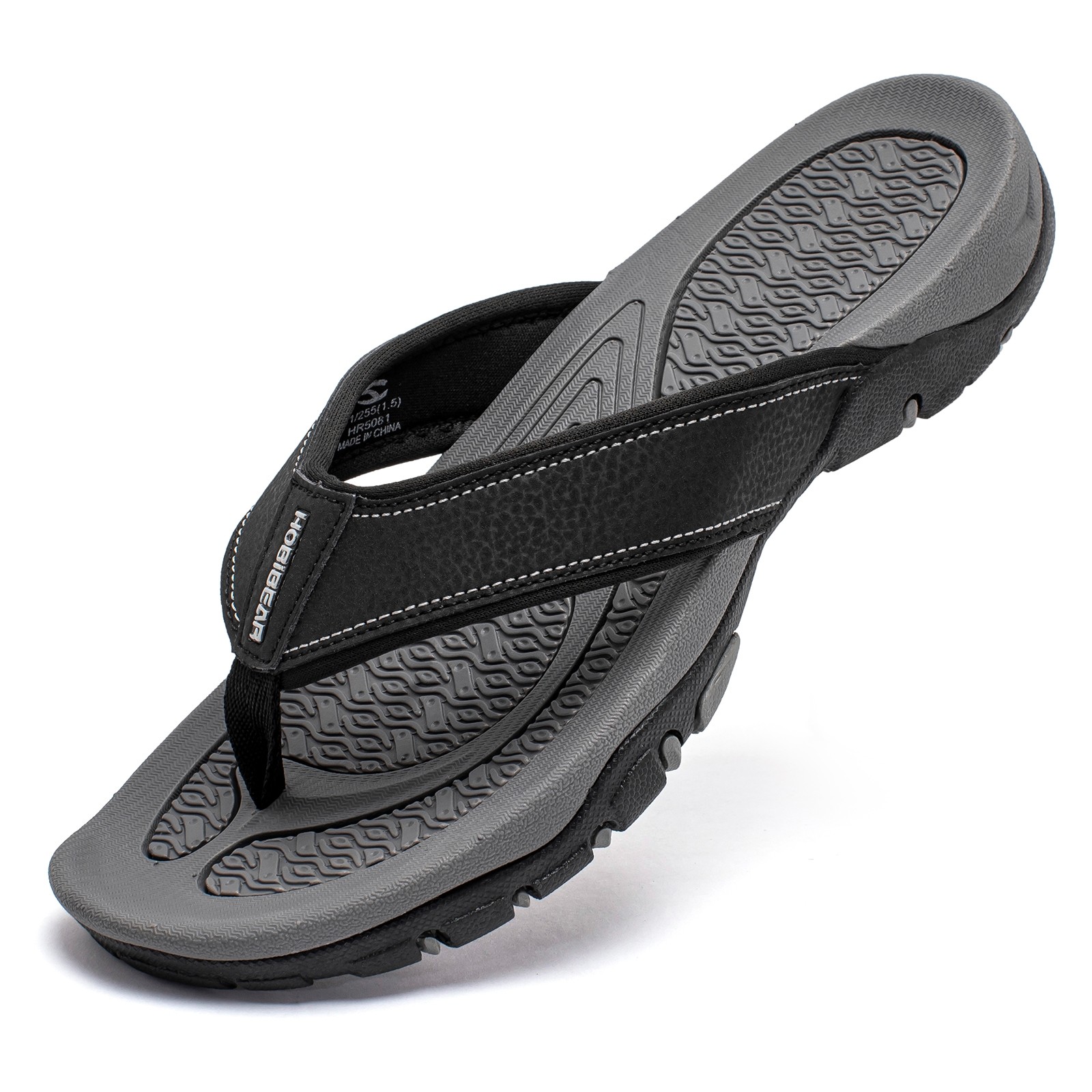 Mens Thong Sandals Indoor and Outdoor Beach Flip Flop Black Grey (Size 8.5)