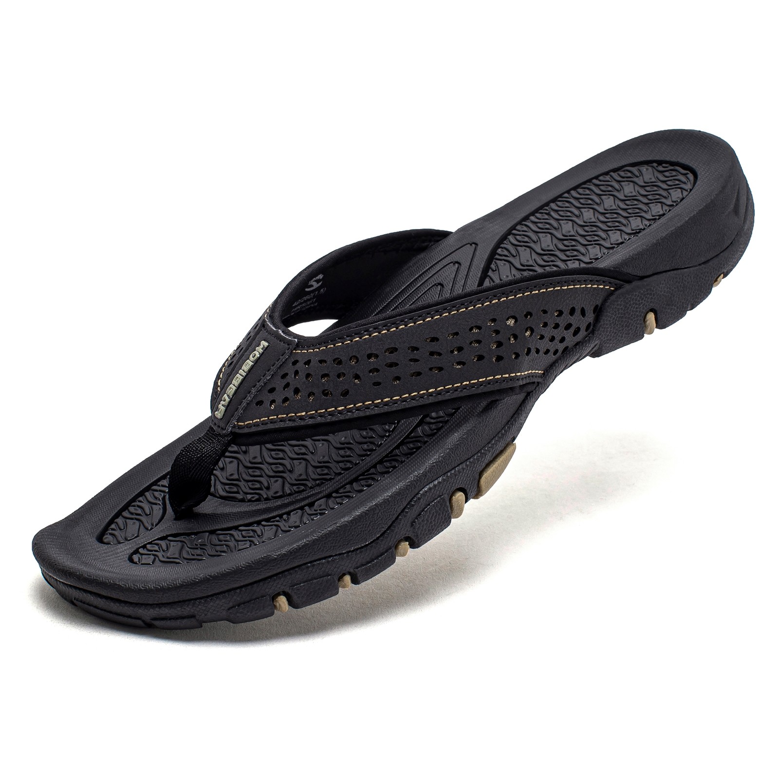 Mens Thong Sandals Indoor and Outdoor Beach Flip Flop Black/Brown (Size 11)