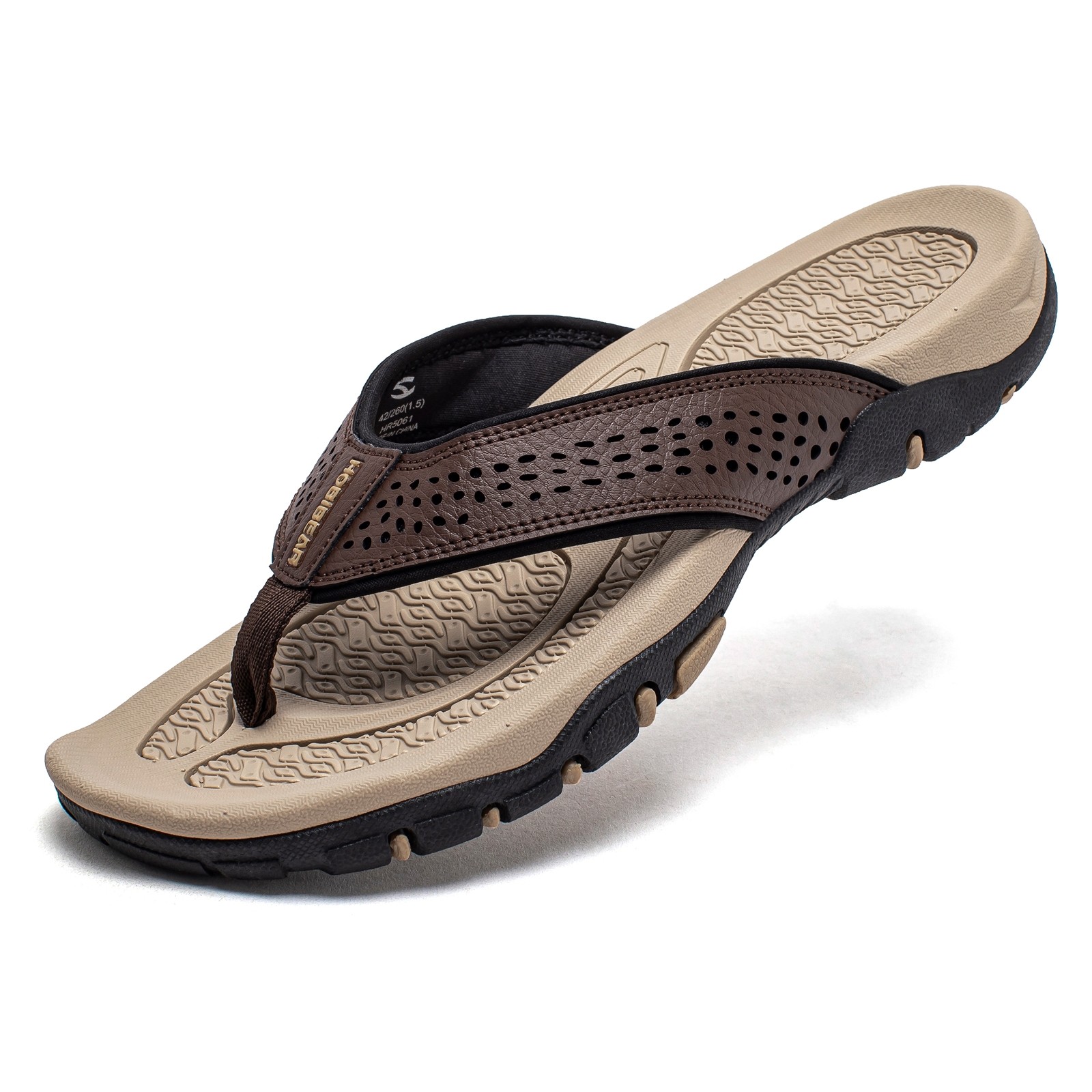 Mens Thong Sandals Indoor and Outdoor Beach Flip Flop Light/Dark Brown (Size 9)