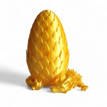 3D Printed Articulate Crystal Dragon with Dragon Egg (12 Inches, Gold)