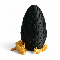 3D Printed Articulate Crystal Dragon with Dragon Egg (12 Inches, Gold / Black)