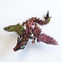 3D Printed Articulate Crystal Winged Dragon (Tri Color Black Red Gold) (9 Inches)